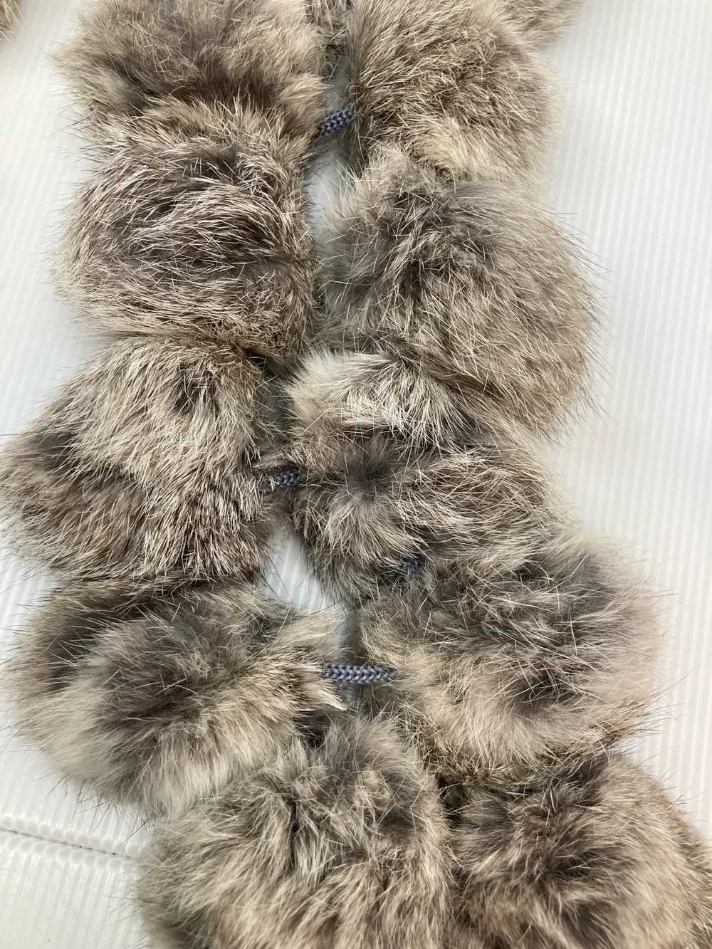Cejon Genuine Rabbit Fur Pom-Pom Scarf Boa Multi-Tonal Gray Brown Frost Long